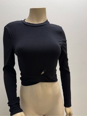 Love Tree Black Ribbed Long-Sleeve Twist-Waist Top